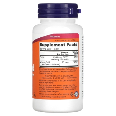 NOW Foods, Folic Acid, 800 mcg, 250 Tablets